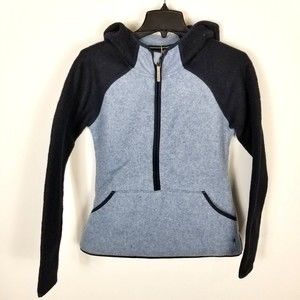 SmartWool Women Hudson Trail Fleece Hoodie Wool-Blend Zip Neck Storm Blue  S